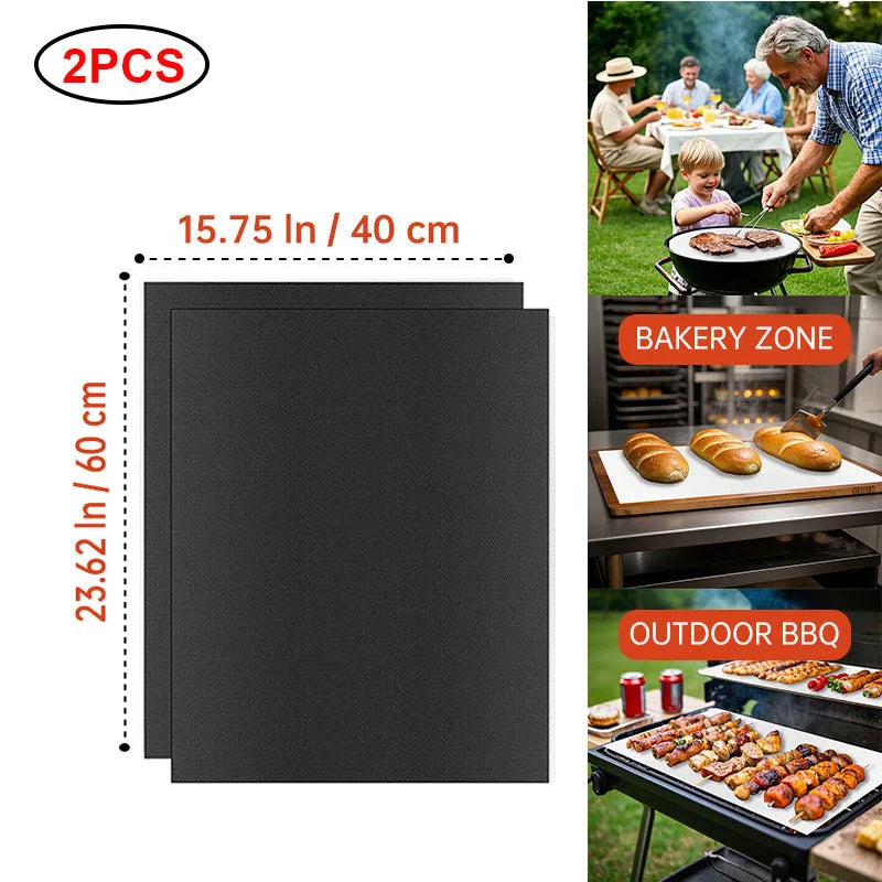 Non-Stick BBQ Grill Mats (2-Pack) – Reusable, Heat-Resistant PTFE