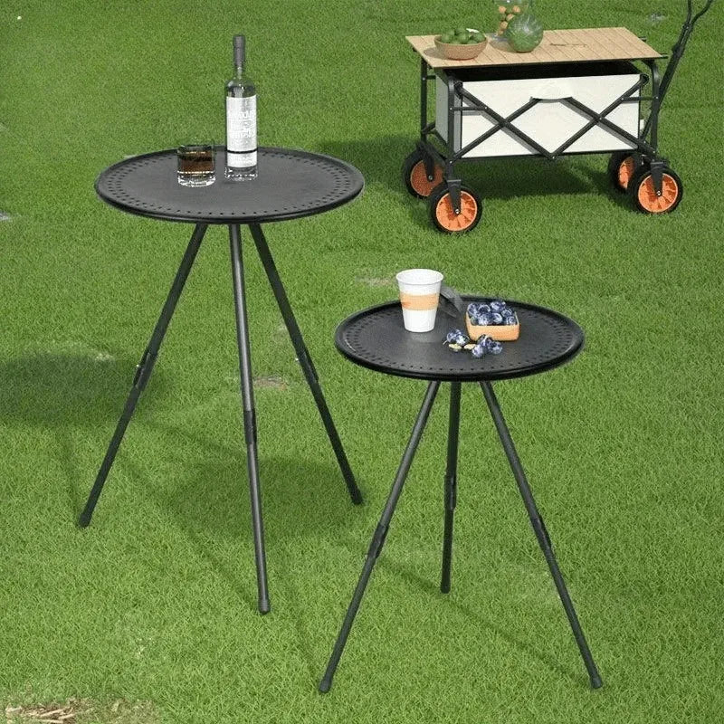 Round Tripod Patio Side Table – Adjustable Height, Folding & Portable
