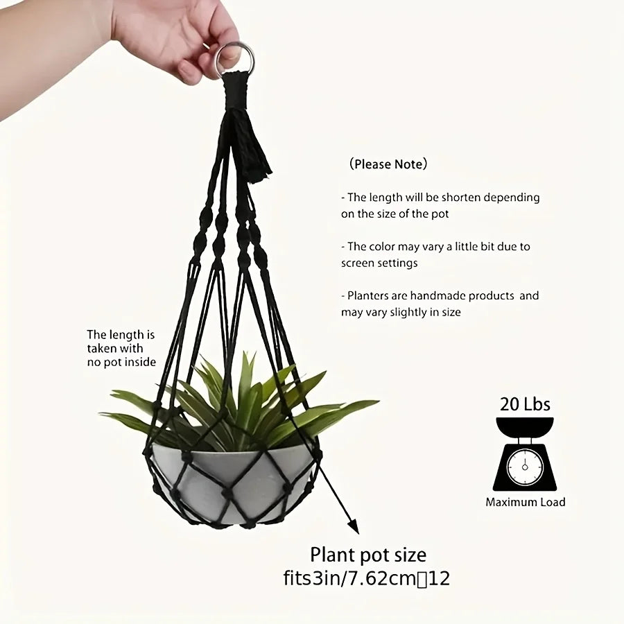 Boho Macrame Plant Hangers, Set of 2 - Black