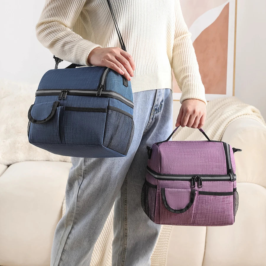 Insulated Picnic Cooler Bag – Dual-Compartment Leakproof Lunch Cooler with Shoulder Strap