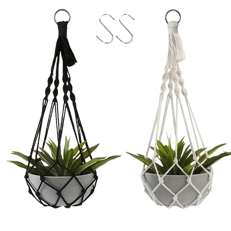 Boho Macrame Plant Hangers, Set of 2 - Black