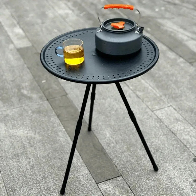 Round Tripod Patio Side Table – Adjustable Height, Folding & Portable
