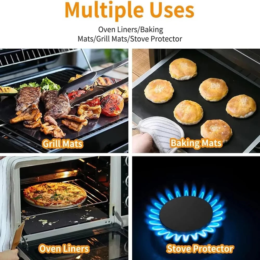Non-Stick BBQ Grill Mats (2-Pack) – Reusable, Heat-Resistant PTFE