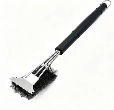 Heavy-Duty Grill Brush & Scraper – 18" Triple-Head Stainless Steel Cleaner