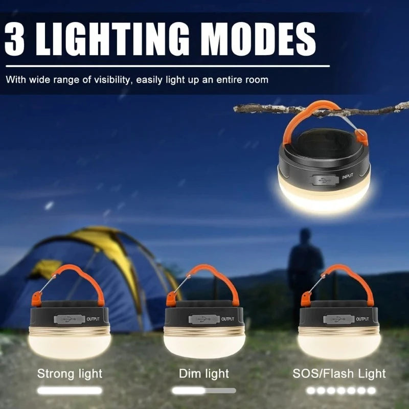 Rechargeable LED Camping Lantern (2-Pack) – Magnetic, Hanging Hook, Power Bank