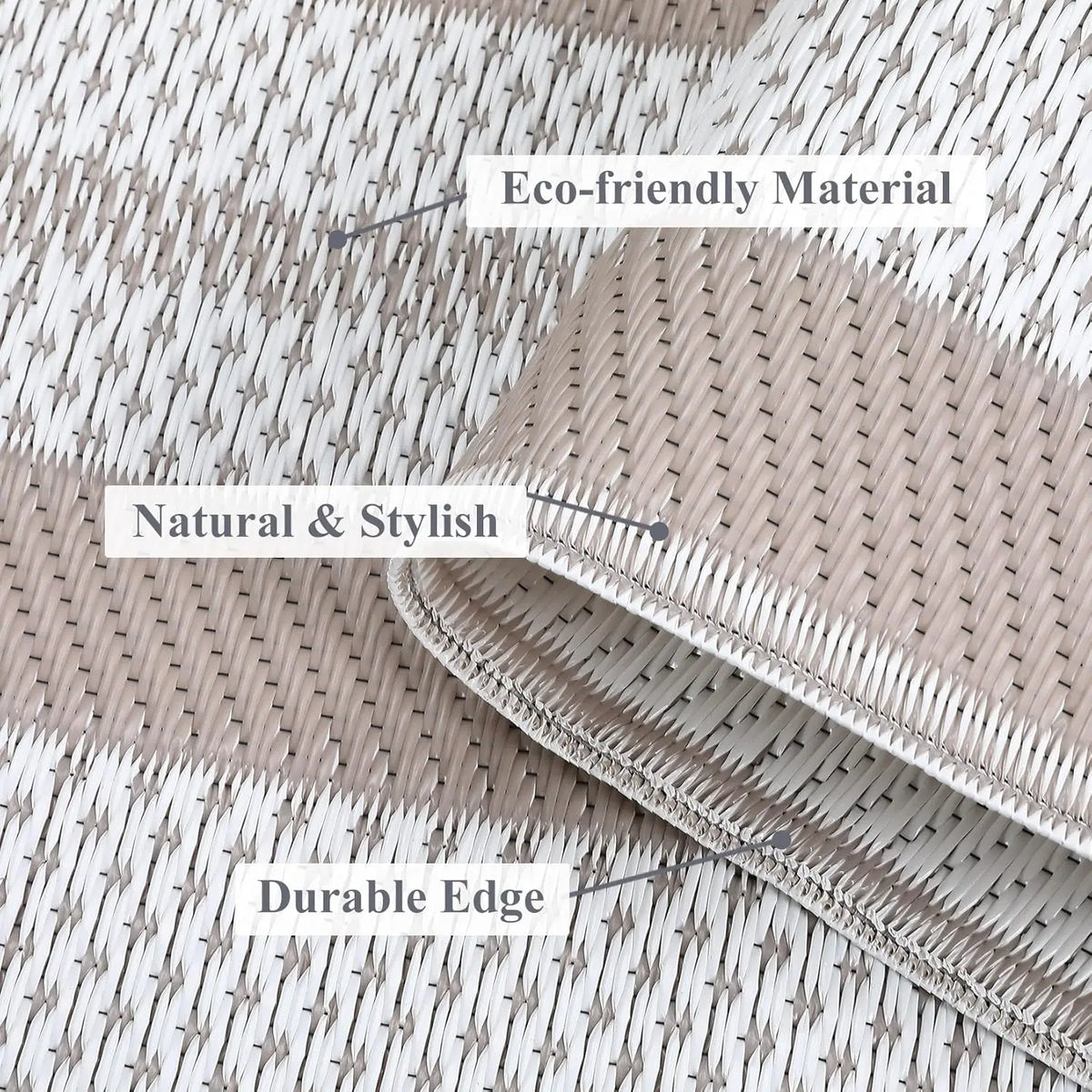Large Reversible Outdoor Rug 9' x 12' – Waterproof Plastic Straw Patio & RV Mat, Light Coffee