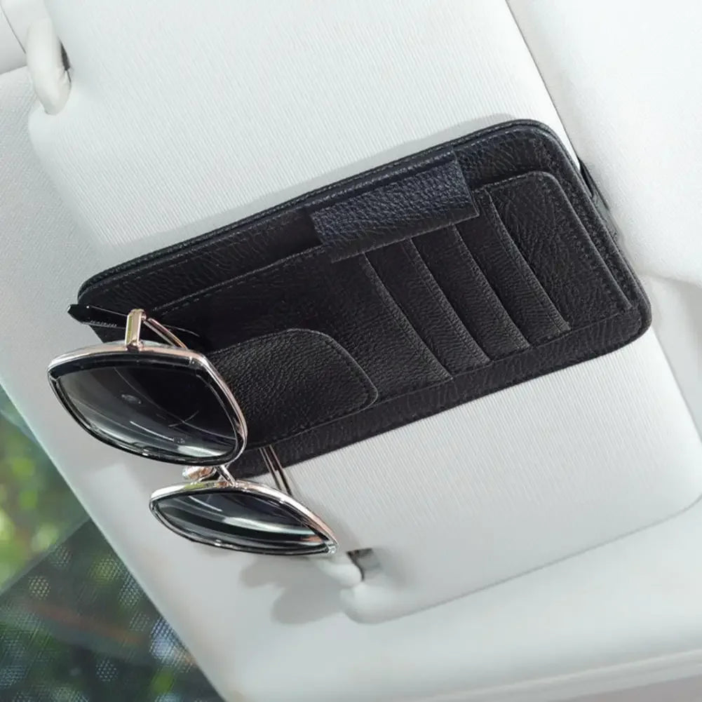 Leather Sun Visor Organizer - Card, Pen & Sunglasses Holder