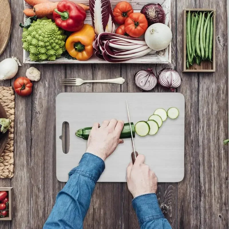 Double-Sided Stainless Steel Cutting Board – Easy-Clean Non-Porous Kitchen Chopping Board
