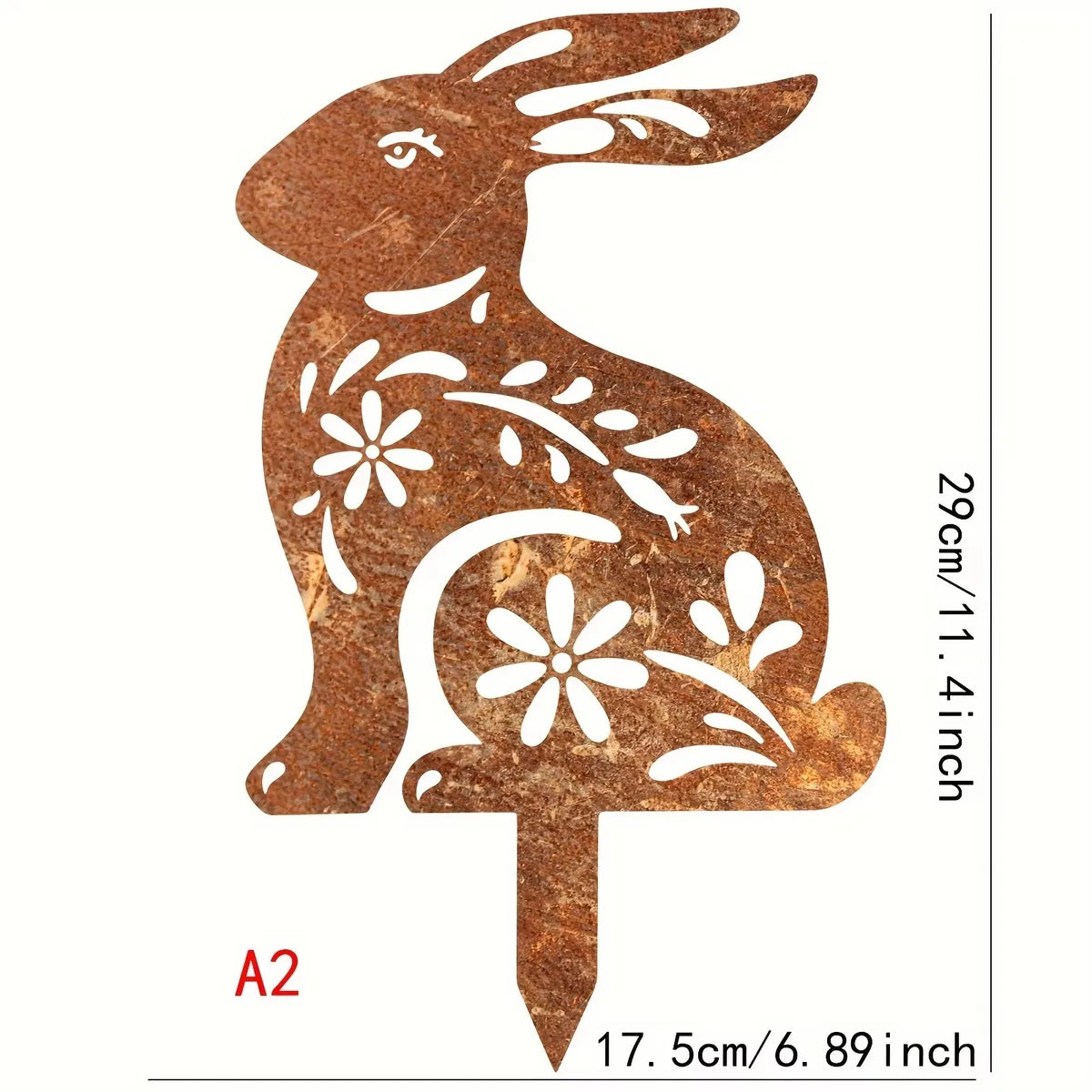 Rustic Metal Rabbit Garden Stake - Bunny Silhouette Yard Art