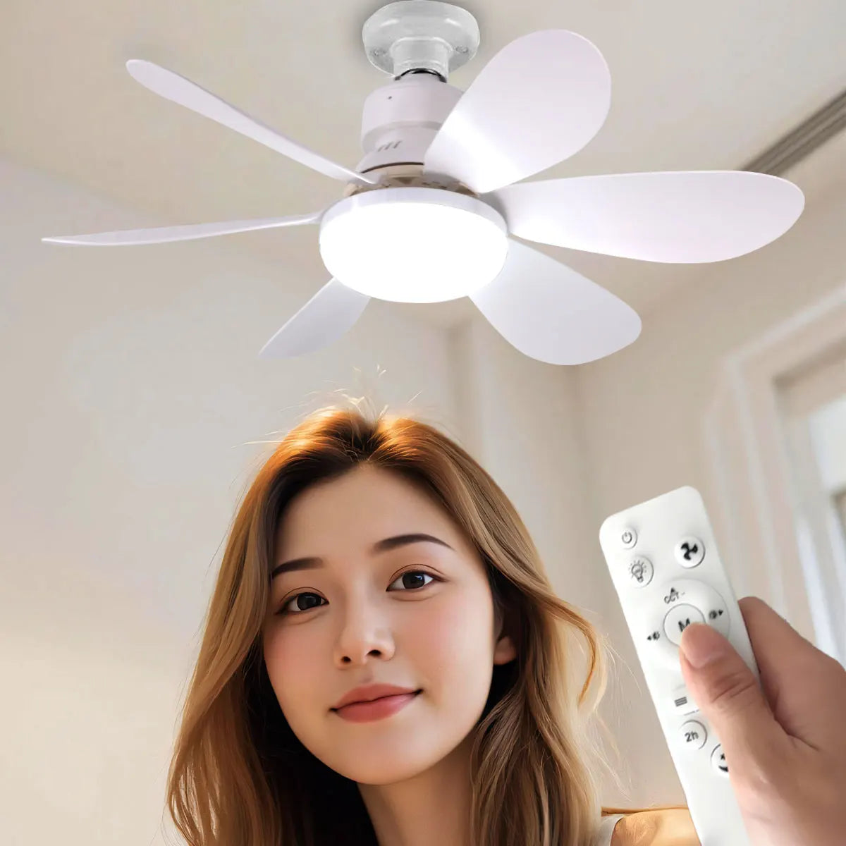 Socket Ceiling Fan with LED Light & Remote – Screws Into a Standard Bulb Socket