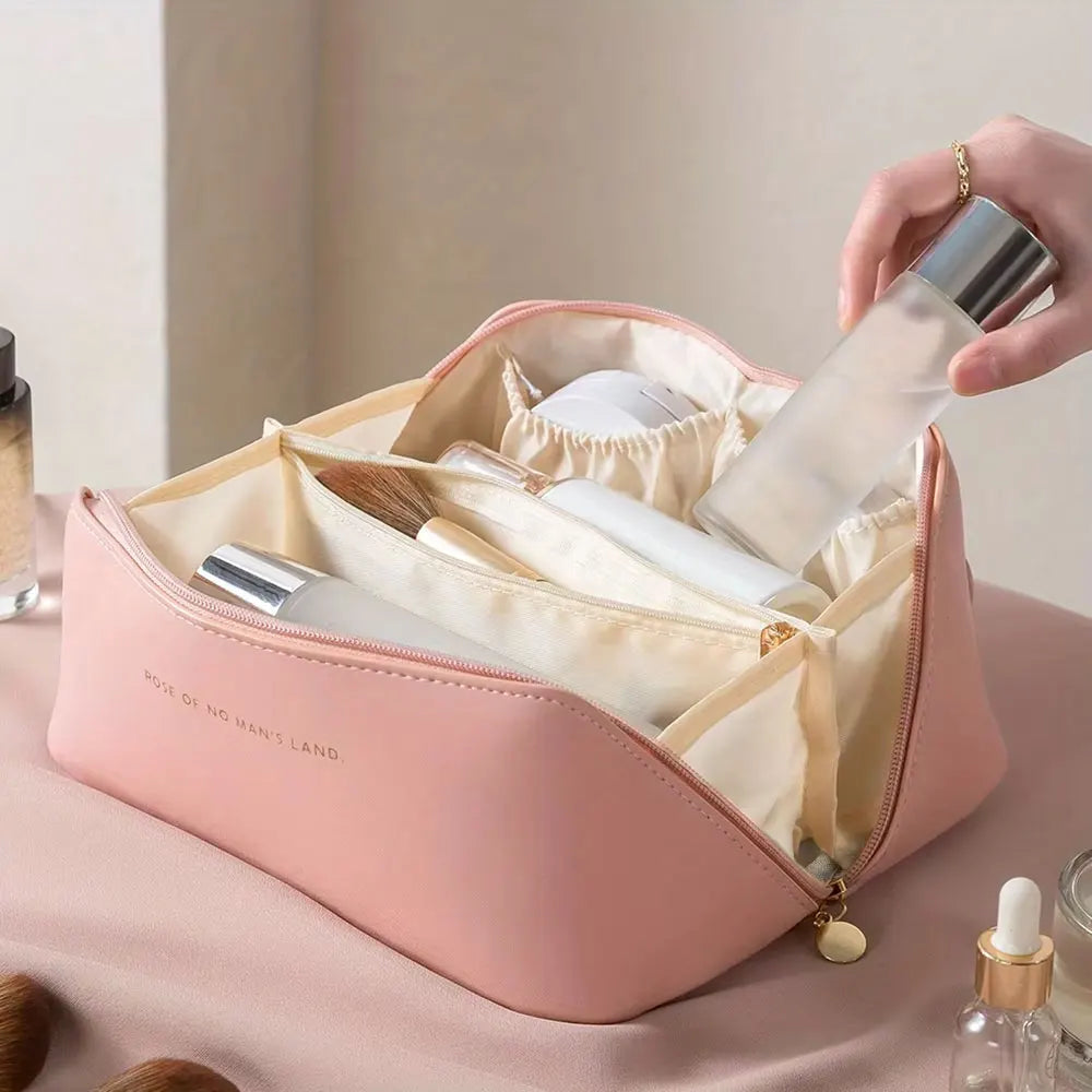 Large Open-Flat Travel Makeup Bag with Dividers
