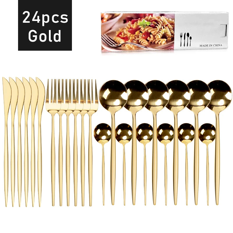 24-Piece Black & Gold Flatware Set (Service for 6)