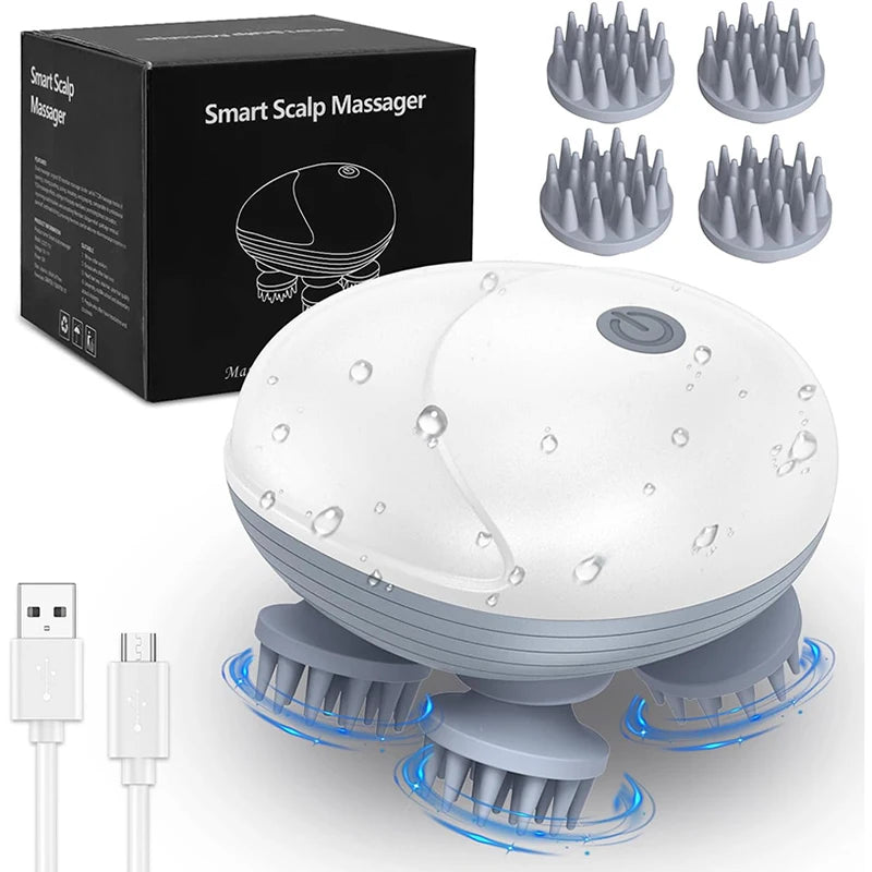 Waterproof Electric Scalp Massager with 4 Heads