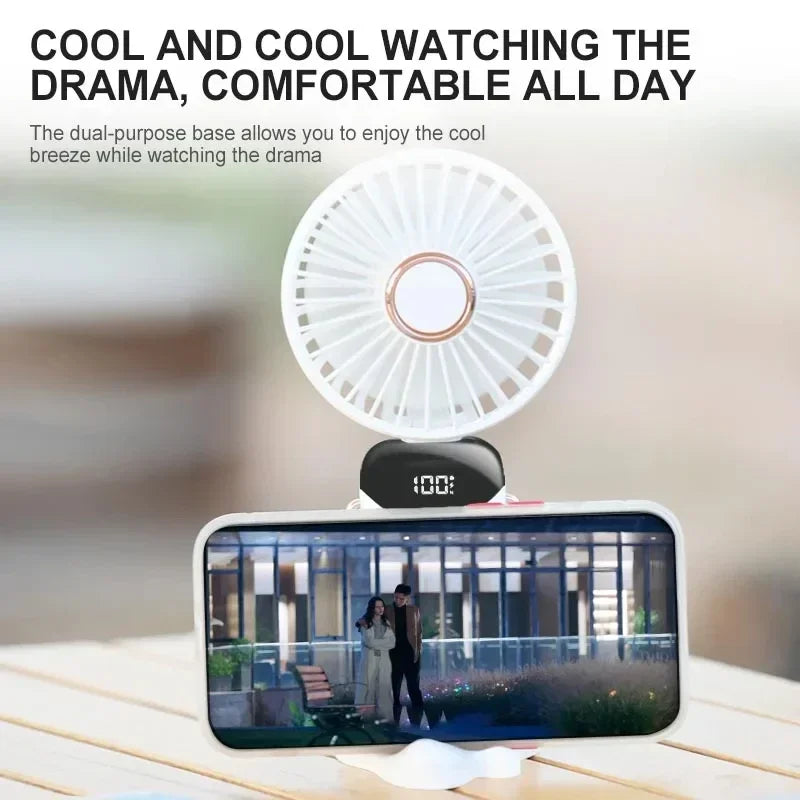 Foldable Neck & Handheld Fan with Phone Stand – 5-Speed Rechargeable