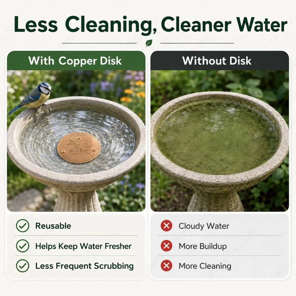 Copper Bird Bath Disk - Decorative Copper Insert for Cleaner Bird Bath Water