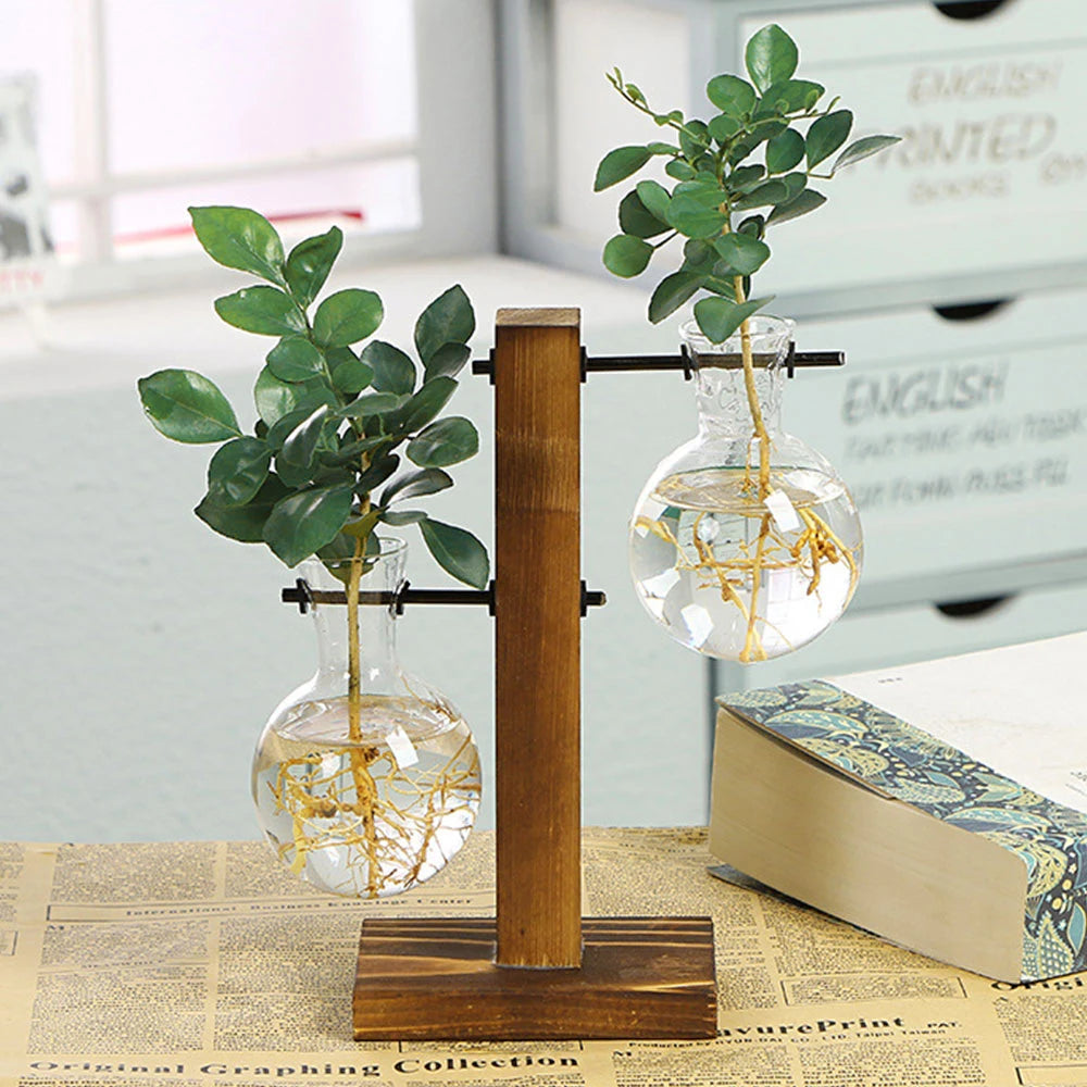 Glass Bulb Propagation Vase with Wooden Stand
