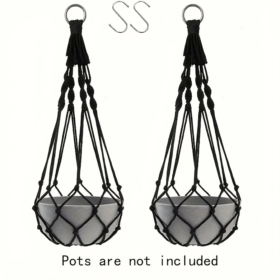 Boho Macrame Plant Hangers, Set of 2 - Black