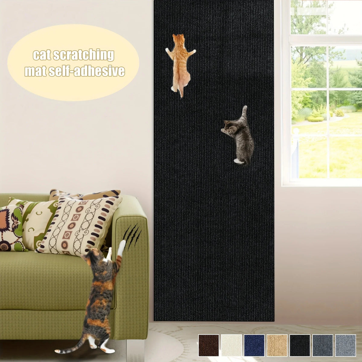 Trimmable Self-Adhesive Cat Scratch Mat - Furniture & Wall Protector (1 Roll)