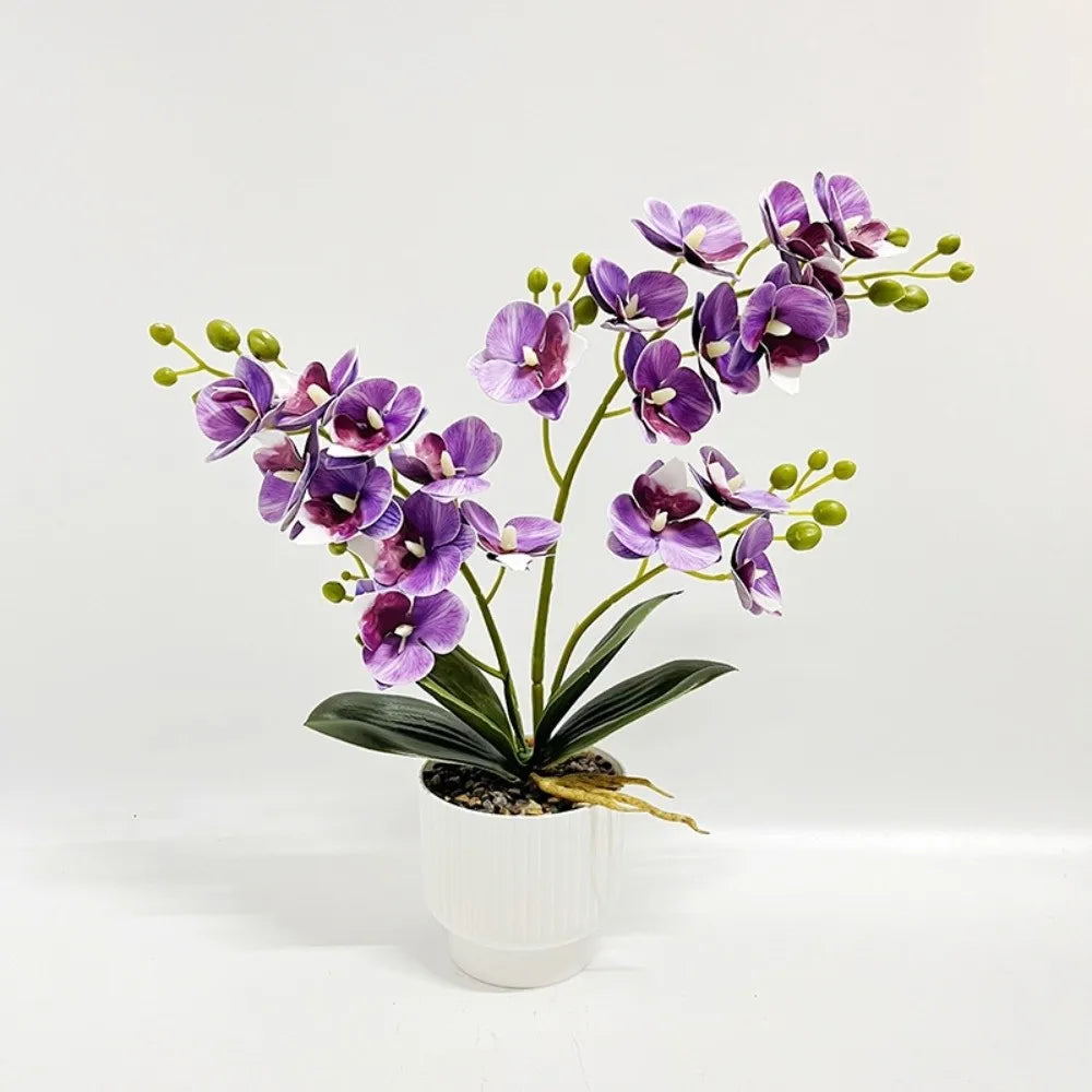 Artificial Phalaenopsis Orchid in White Pot – Faux Potted Orchid, 14.5 in