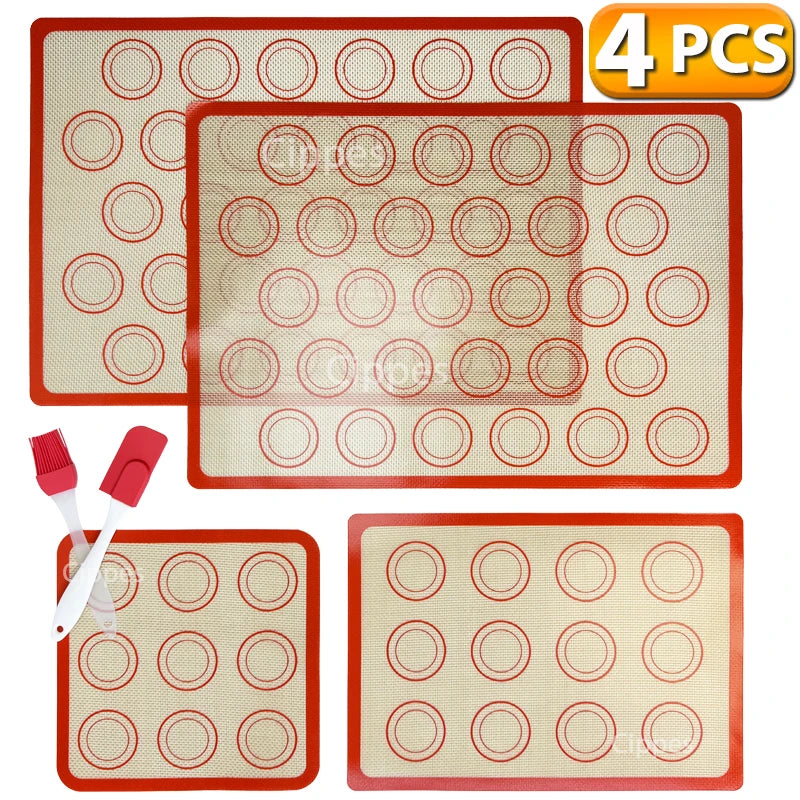 Silicone Baking Mat Set – 4 Non-Stick Reusable Mats with Brush & Spatula