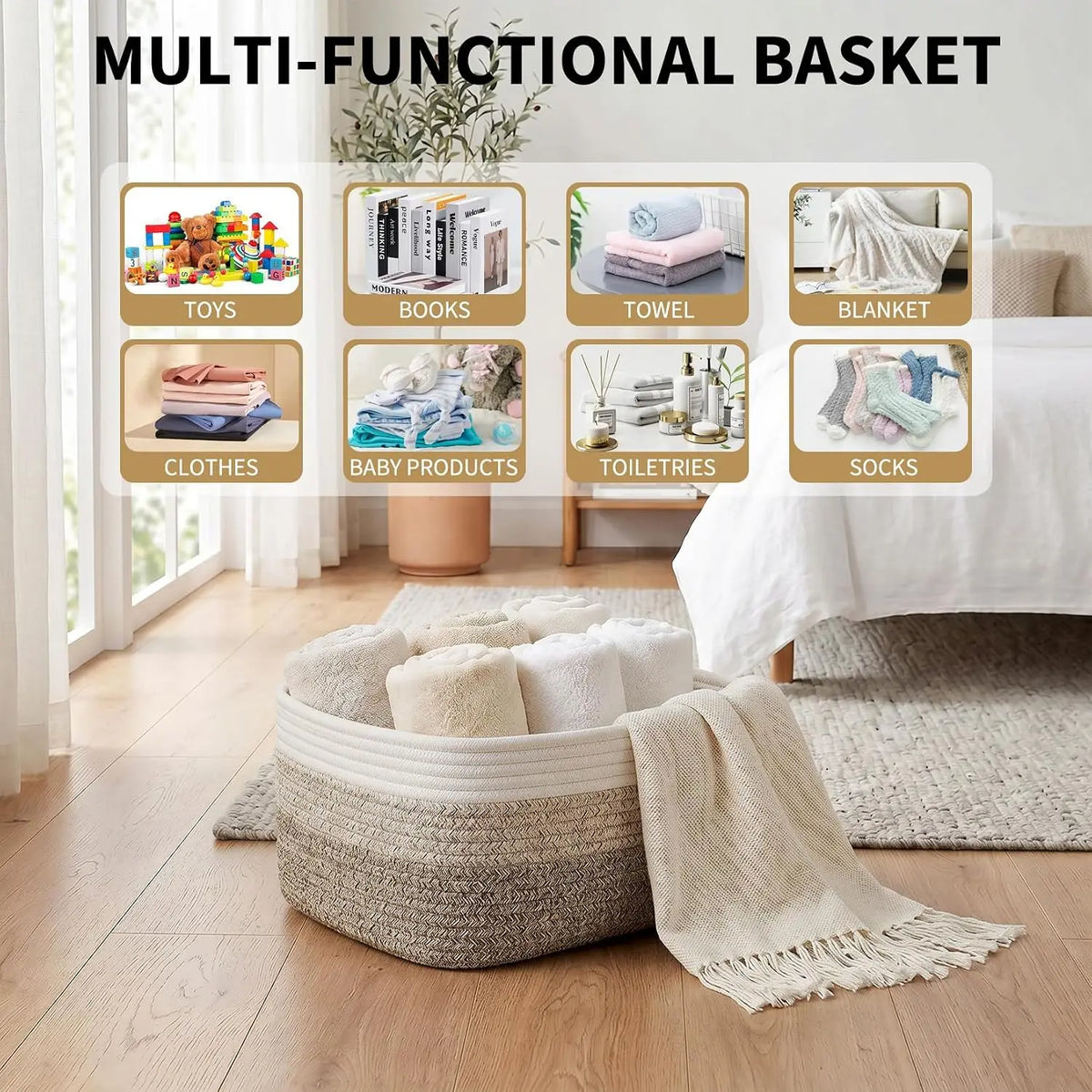 Cotton Rope Woven Storage Baskets, Set of 3