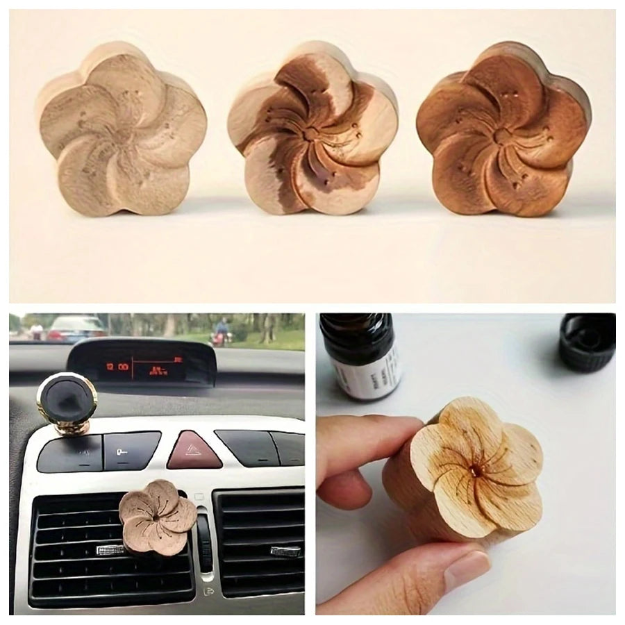 Carved Beechwood Flower Car Vent Diffuser