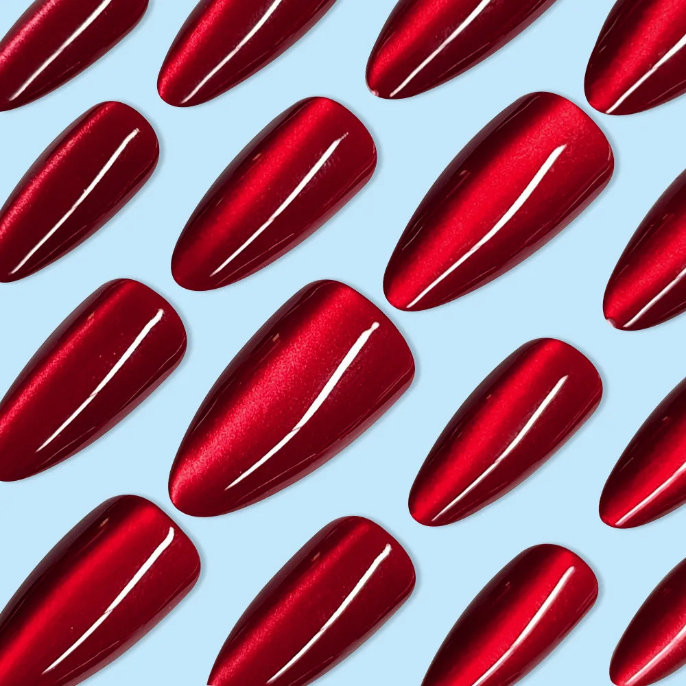 Glossy Cat-Eye Almond Press-On Nails, 24 pcs (12 Sizes)