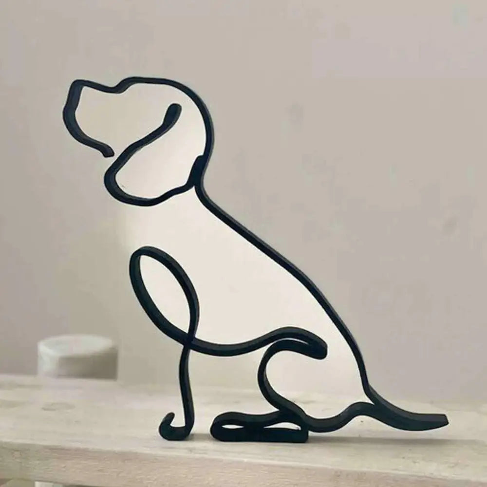 Minimalist Metal Line-Art Pet Sculpture – Dog & Cat One-Line Figurine
