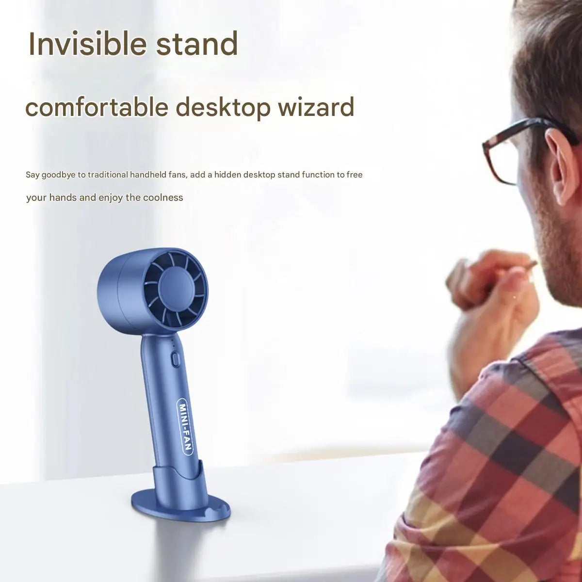 Turbo Mini Handheld Fan with Desk Stand – Rechargeable Portable Fan