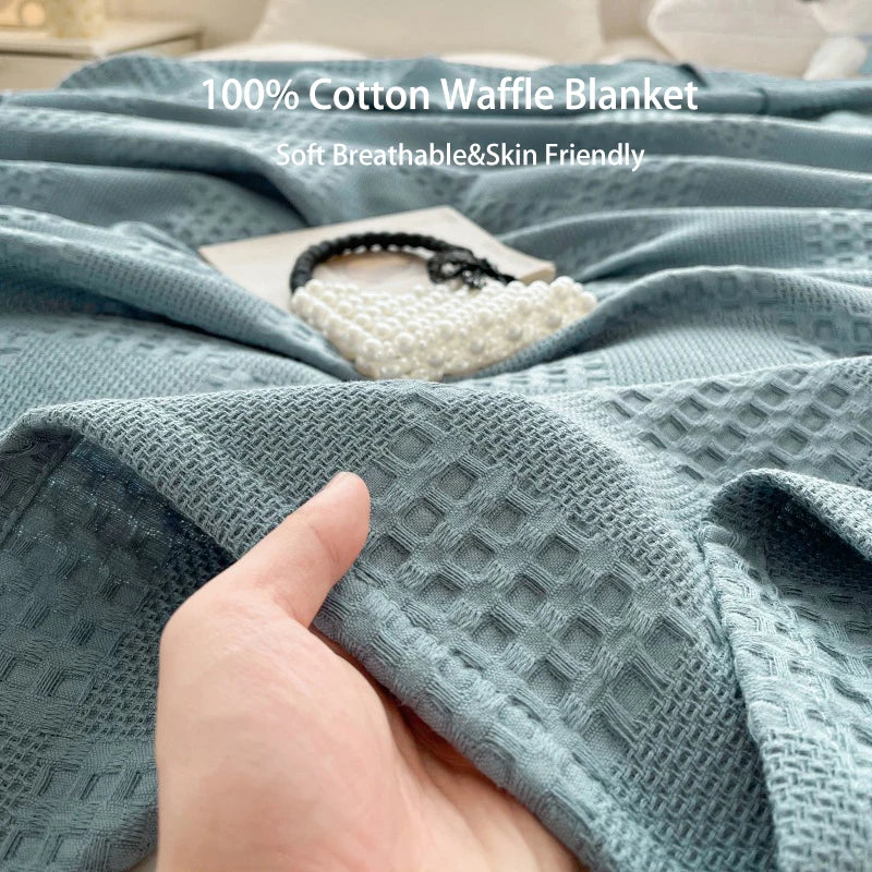 100% Cotton Waffle Weave Throw Blanket – Soft Breathable Sofa Throw, 40 x 60 in