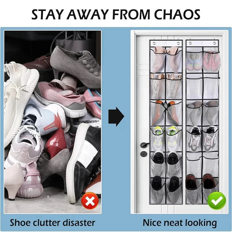 Over-the-Door Shoe Organizer with 12 Mesh Pockets