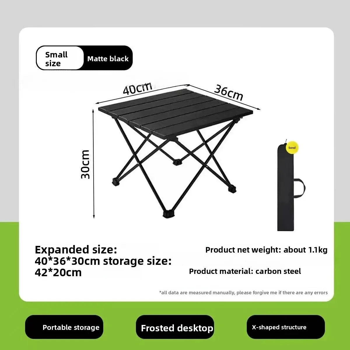 Compact Folding Carbon Steel Camping Side Table with Carry Bag