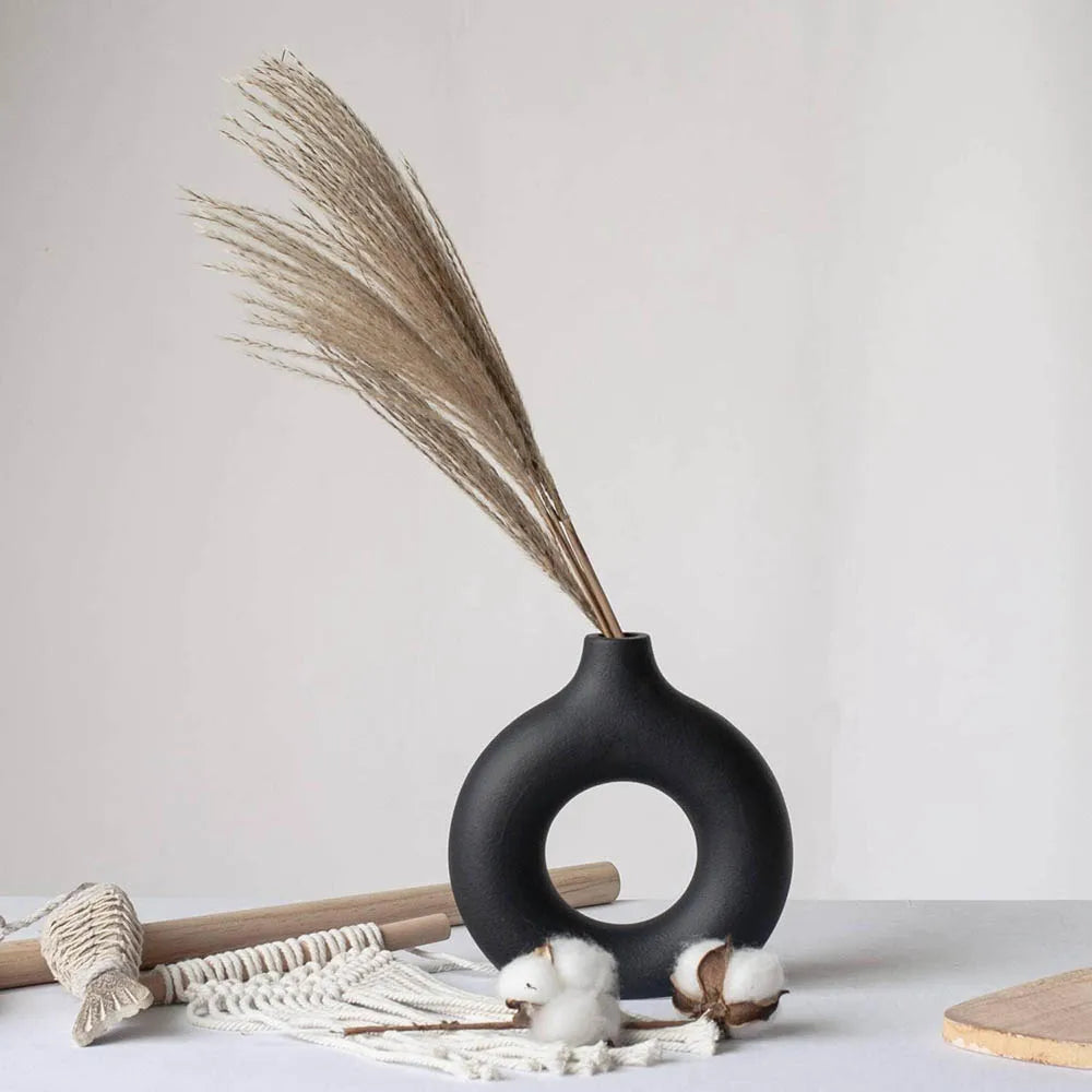 Modern Black Donut Ceramic Vase, Small