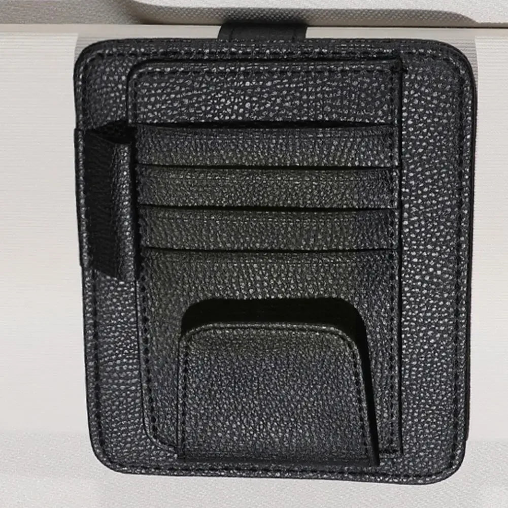 Leather Sun Visor Organizer - Card, Pen & Sunglasses Holder