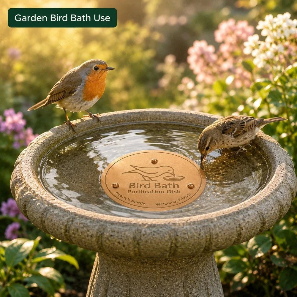 Copper Bird Bath Disk - Decorative Copper Insert for Cleaner Bird Bath Water