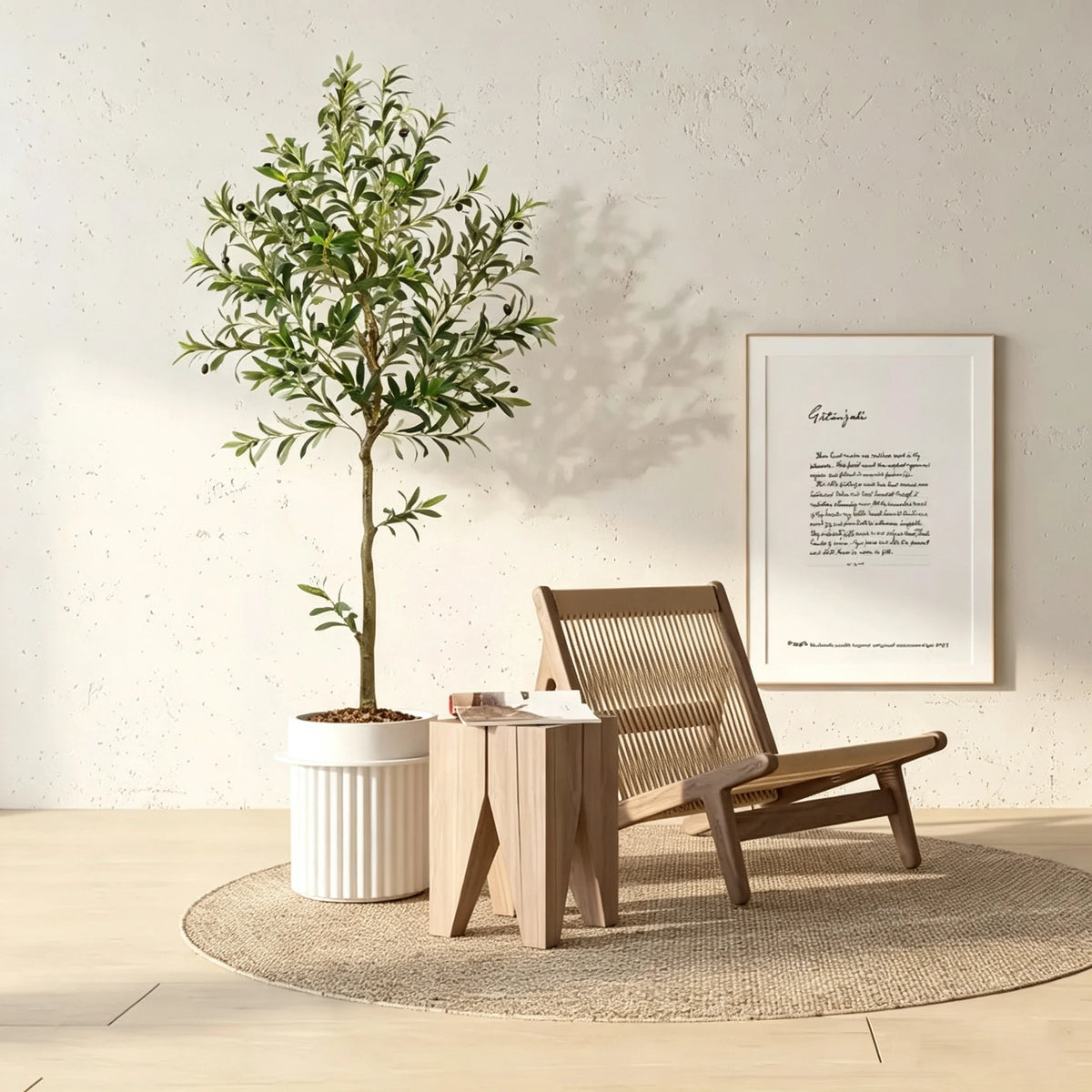 Artificial Olive Tree in Black Pot – Faux Indoor Olive Plant with Natural Wood Trunk, 5–8 ft