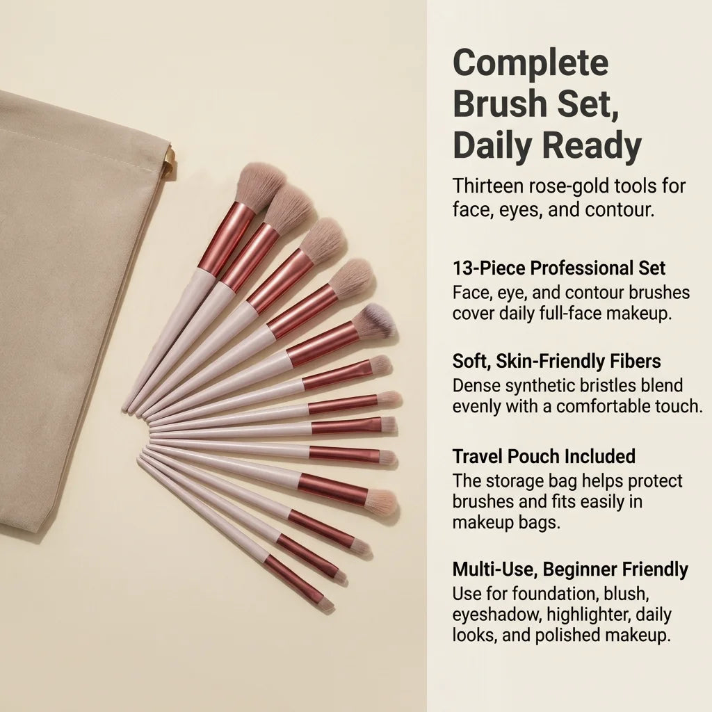 13-Piece Soft Makeup Brush Set with Velvet Pouch