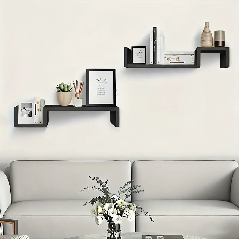 Modern S-Shaped Floating Wall Shelf (25 in), Black