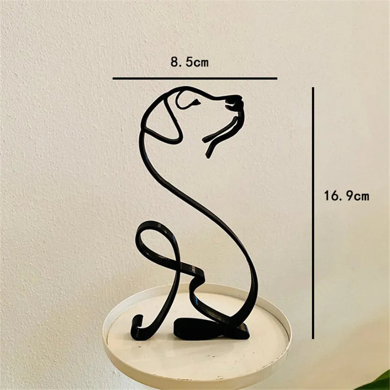 Minimalist Metal Line-Art Pet Sculpture – Dog & Cat One-Line Figurine