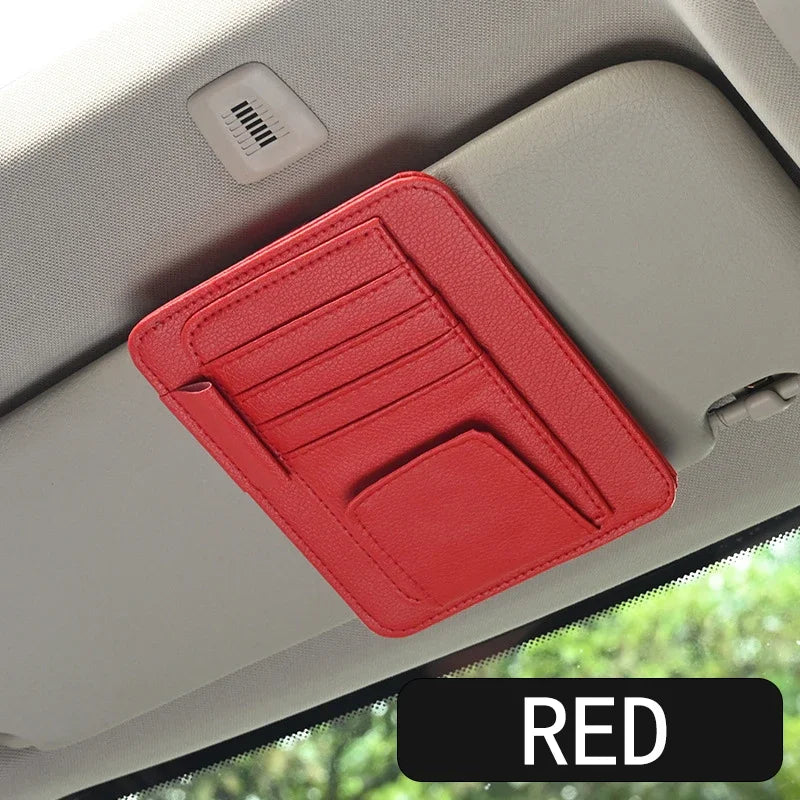 Leather Sun Visor Organizer - Card, Pen & Sunglasses Holder