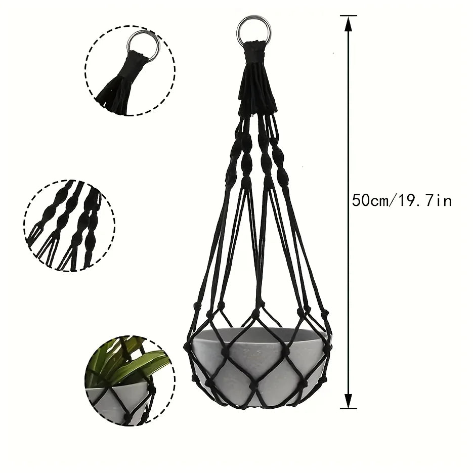 Boho Macrame Plant Hangers, Set of 2 - Black