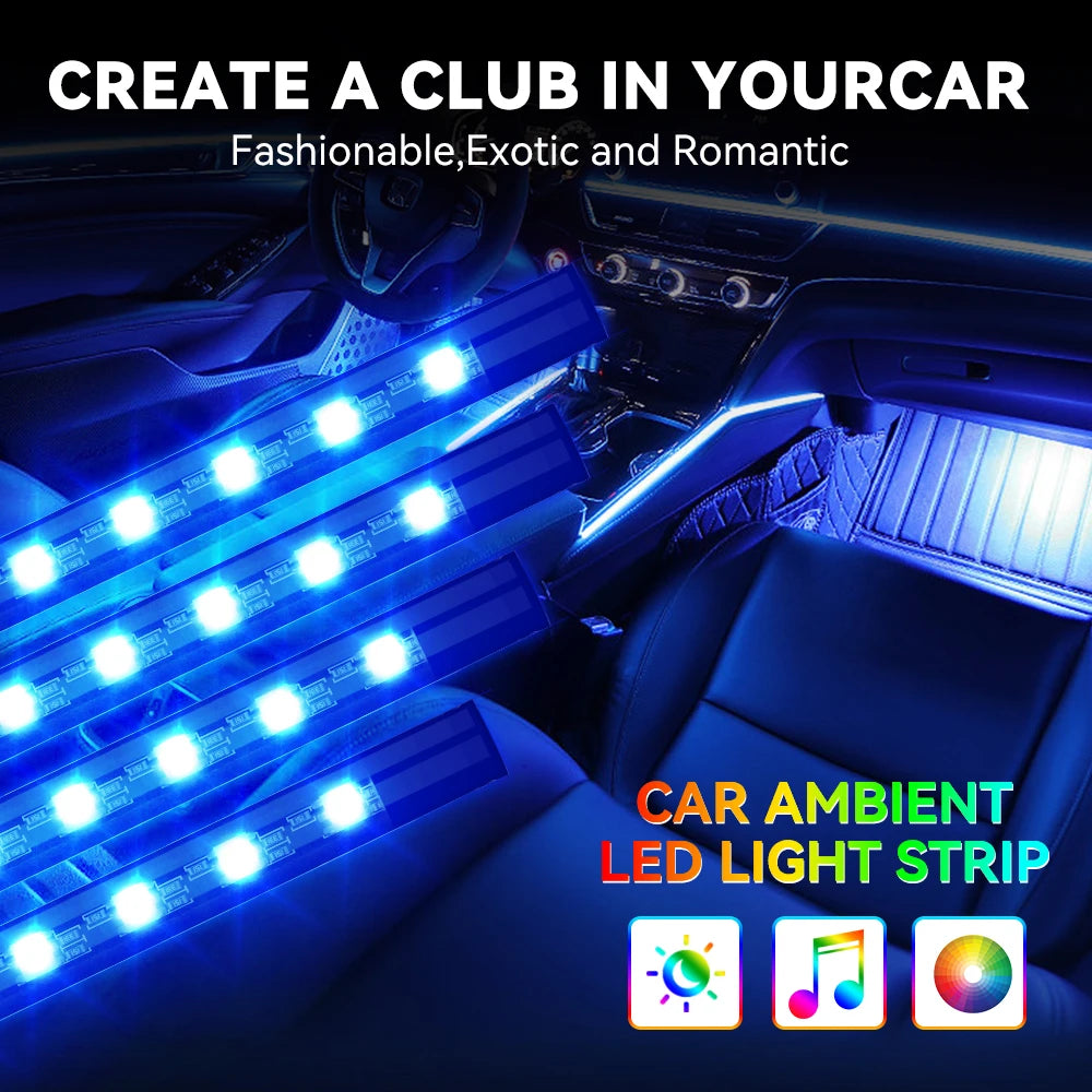 RGB Footwell Ambient Light Kit, 4 Strips with App & Remote (USB or 12V)