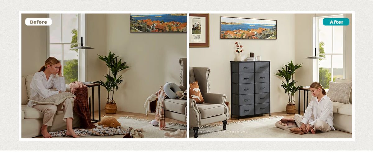 10-Drawer Fabric Storage Dresser with Steel Frame