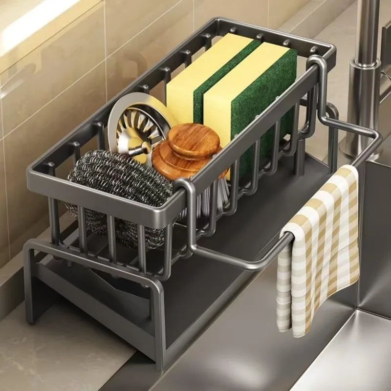 Self-Draining Sink Caddy with Sponge, Brush & Towel Holder
