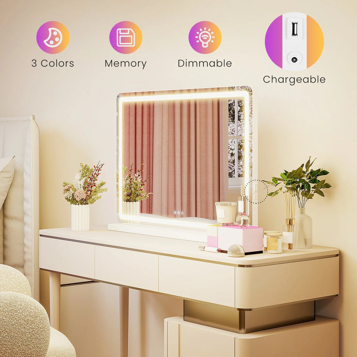 Dimmable LED Vanity Mirror with Memory Function