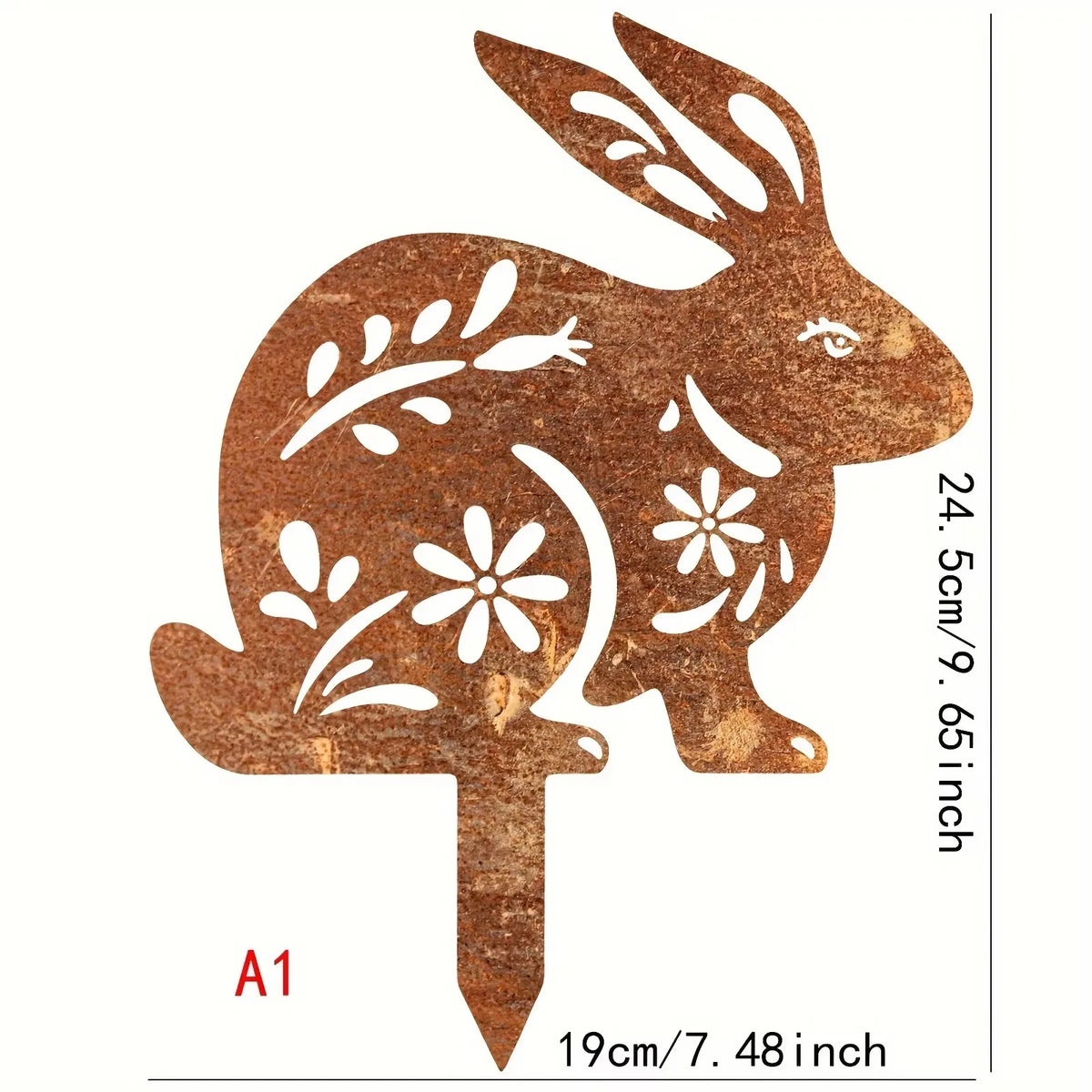 Rustic Metal Rabbit Garden Stake - Bunny Silhouette Yard Art