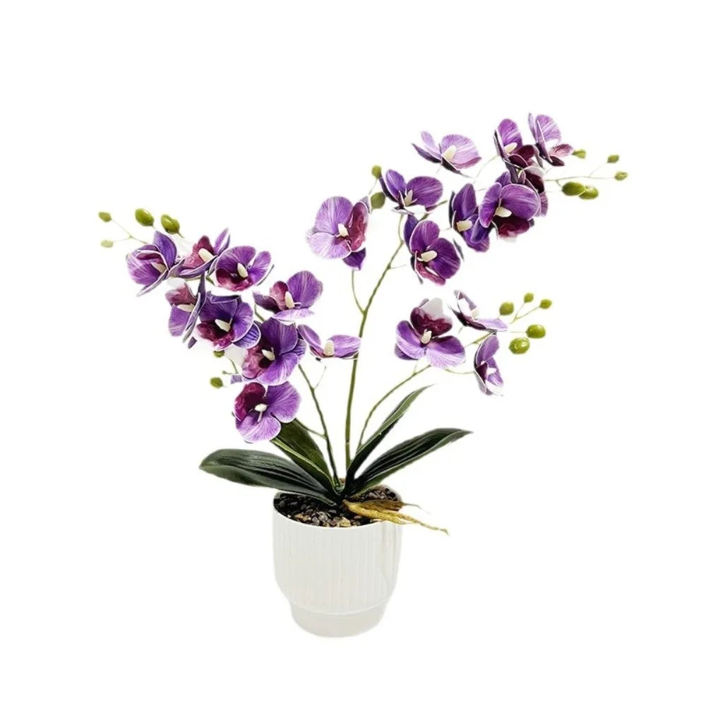 Artificial Phalaenopsis Orchid in White Pot – Faux Potted Orchid, 14.5 in
