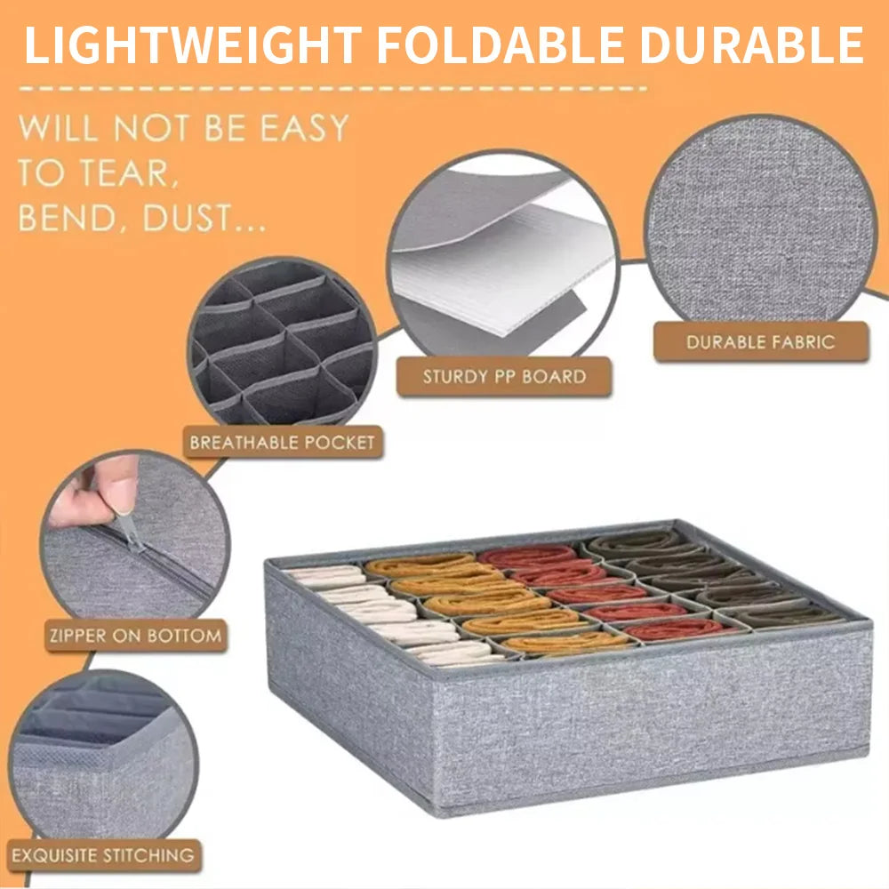 Foldable Fabric Drawer Organizer with Divider Grids
