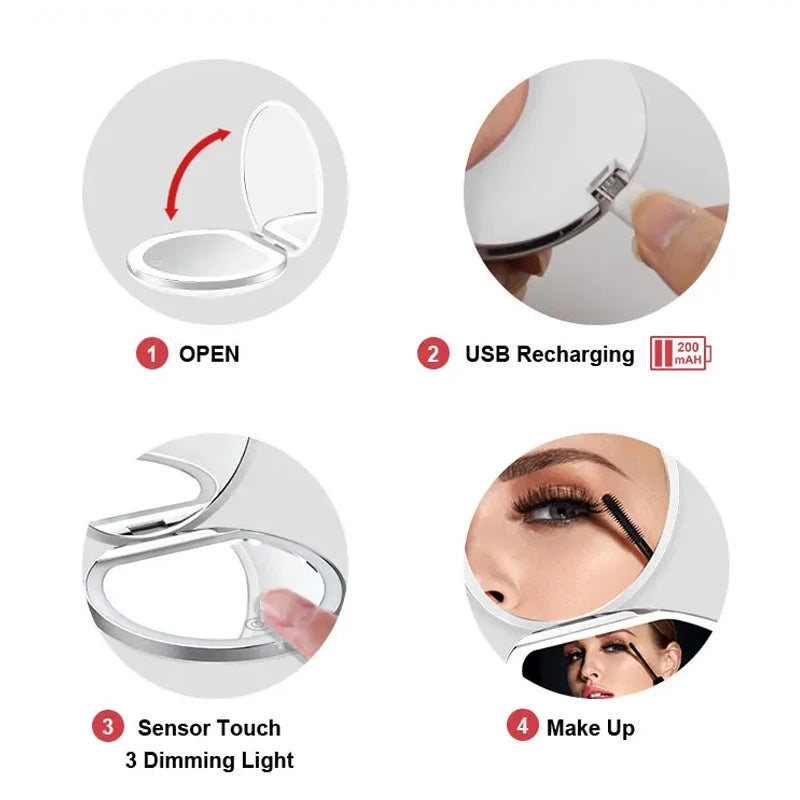 Rechargeable LED Compact Travel Mirror 1X/3X