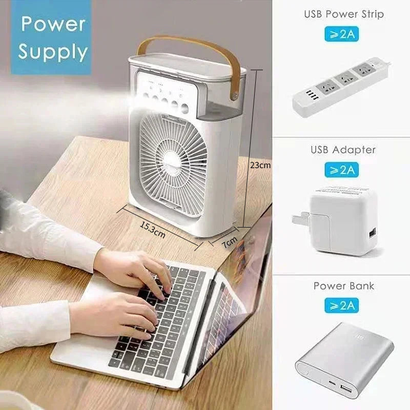 3-in-1 Mini Air Cooler Fan – Cool Mist Humidifier & Night Light